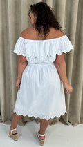 CurveWow Broderie Bardot Midi Dress White