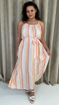 CurveWow Maxi Dress White & Orange Stripe