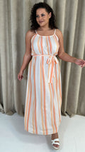 CurveWow Maxi Dress White & Orange Stripe