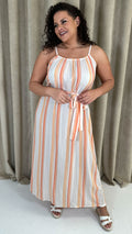 CurveWow Maxi Dress White & Orange Stripe