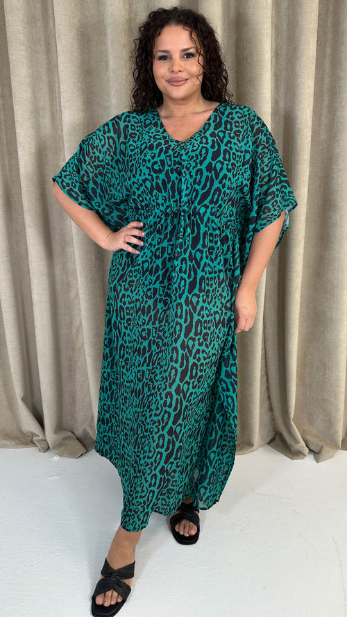 CurveWow Kaftan Maxi Green Leopard