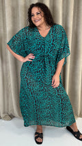 CurveWow Kaftan Maxi Green Leopard