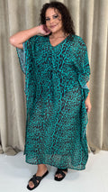 CurveWow Kaftan Maxi Green Leopard