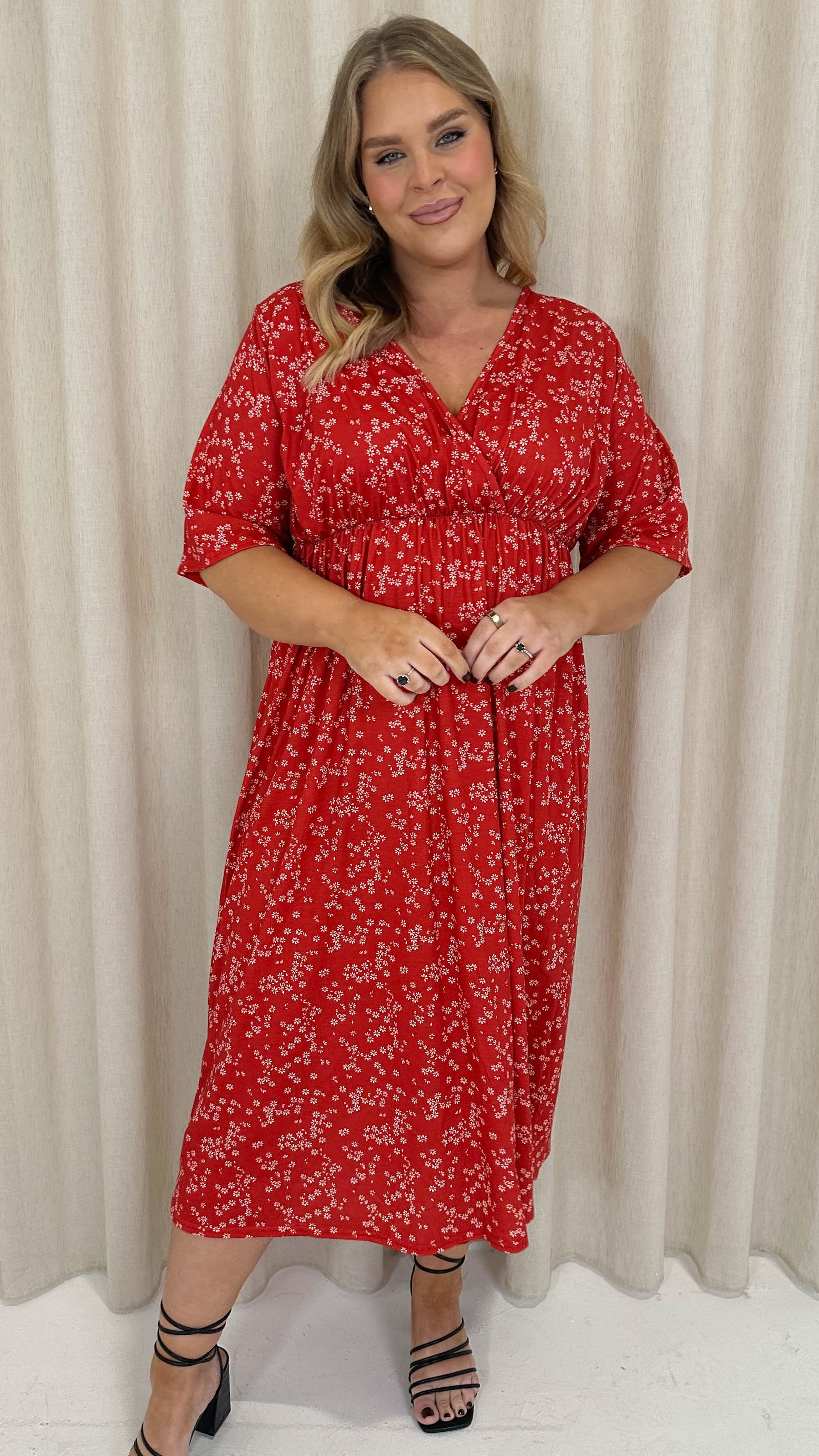 red ditsy dress It's Another Day Brick Red Ditsy Floral Midi Dress Shop the Mint