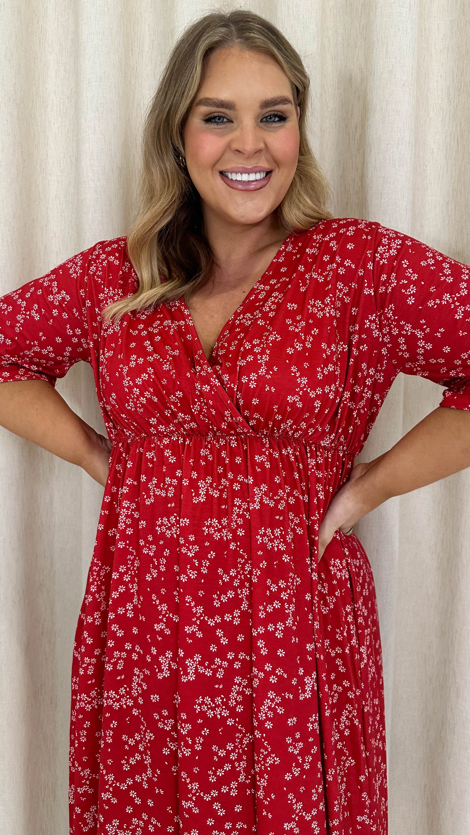 casual red floral dress Red Floral Cotton Mini Dress - Floral Dresses