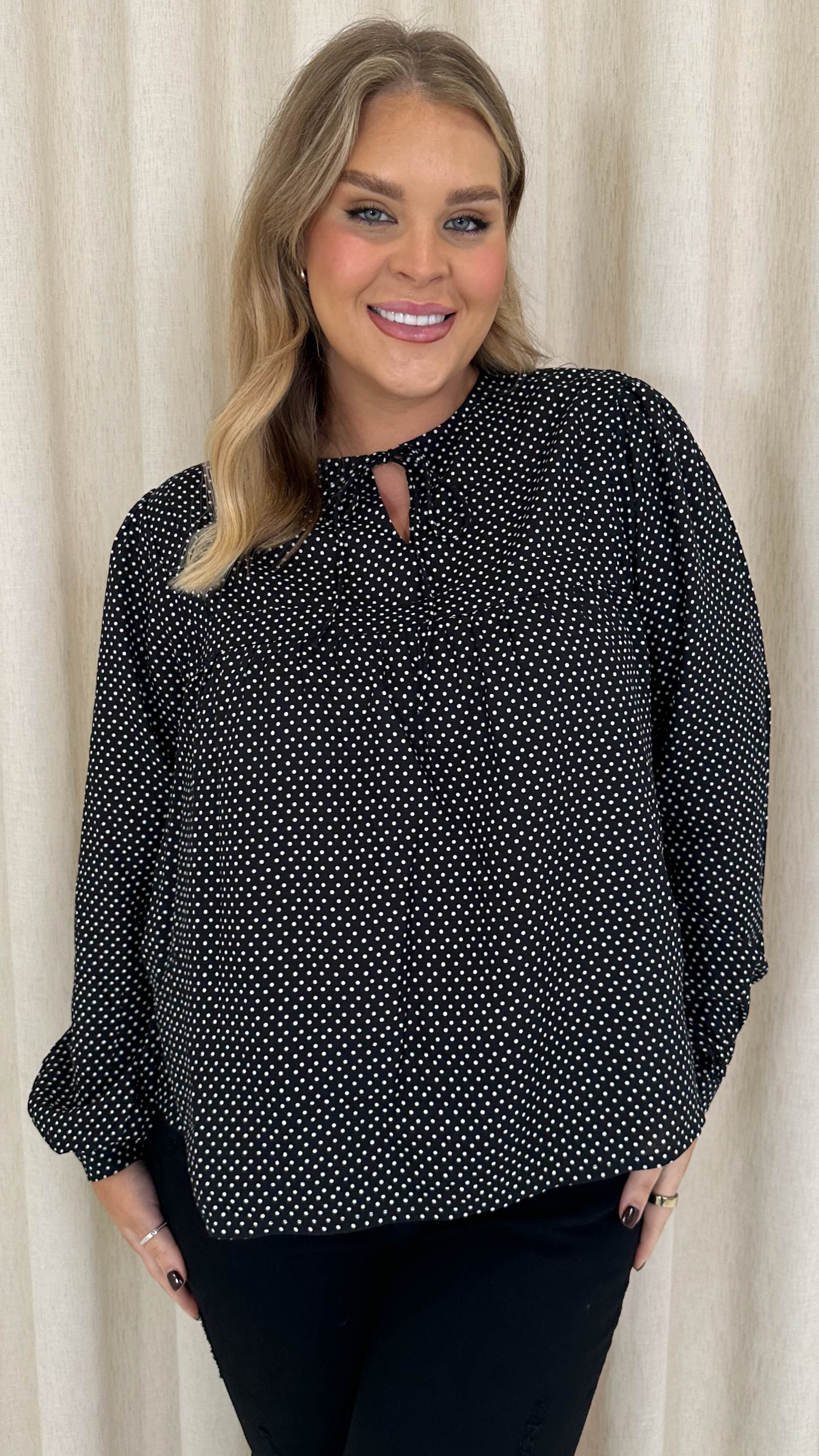 CurveWow Tie Neck Blouse Black Spot