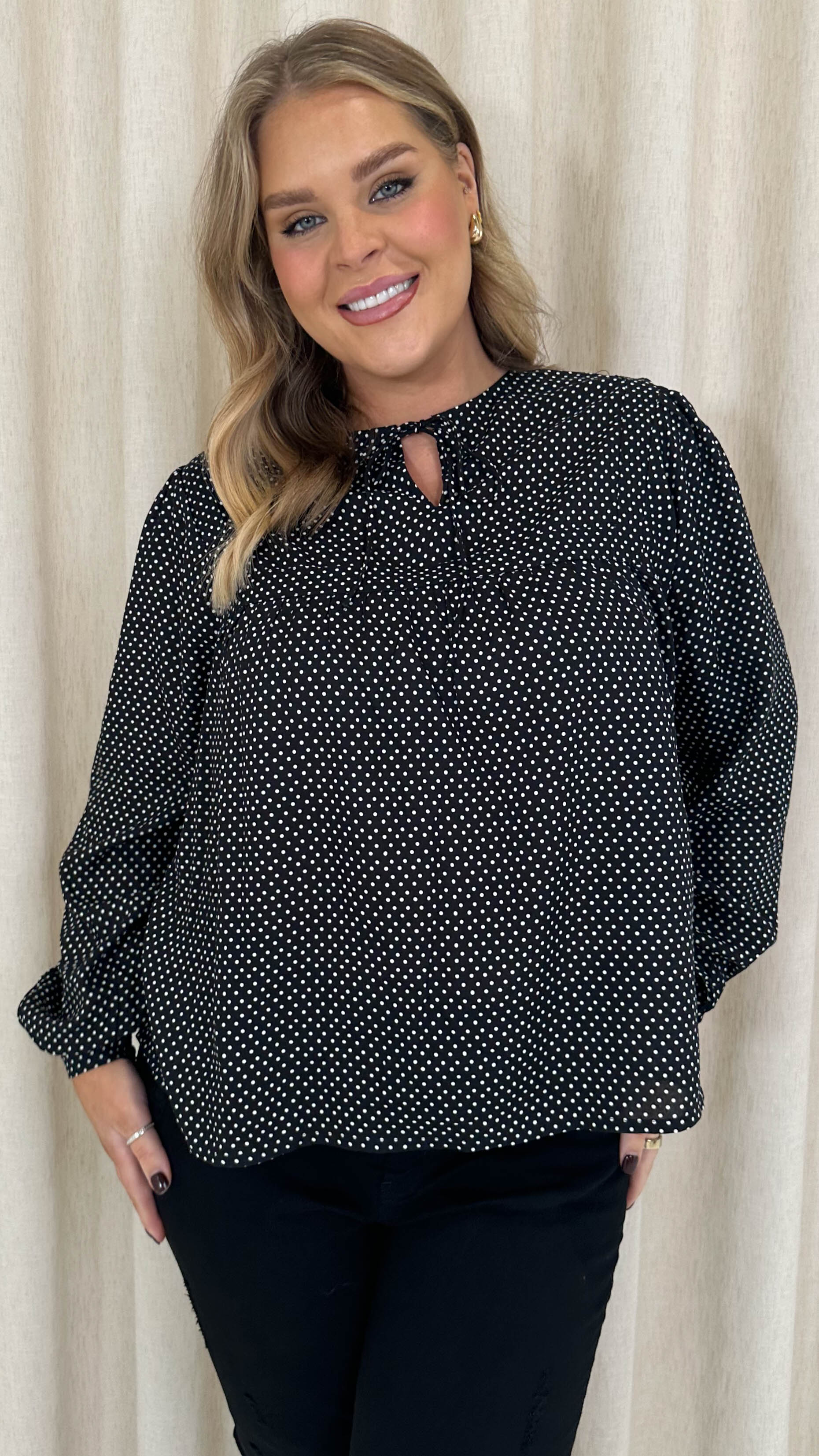 CurveWow Tie Neck Blouse Black Spot