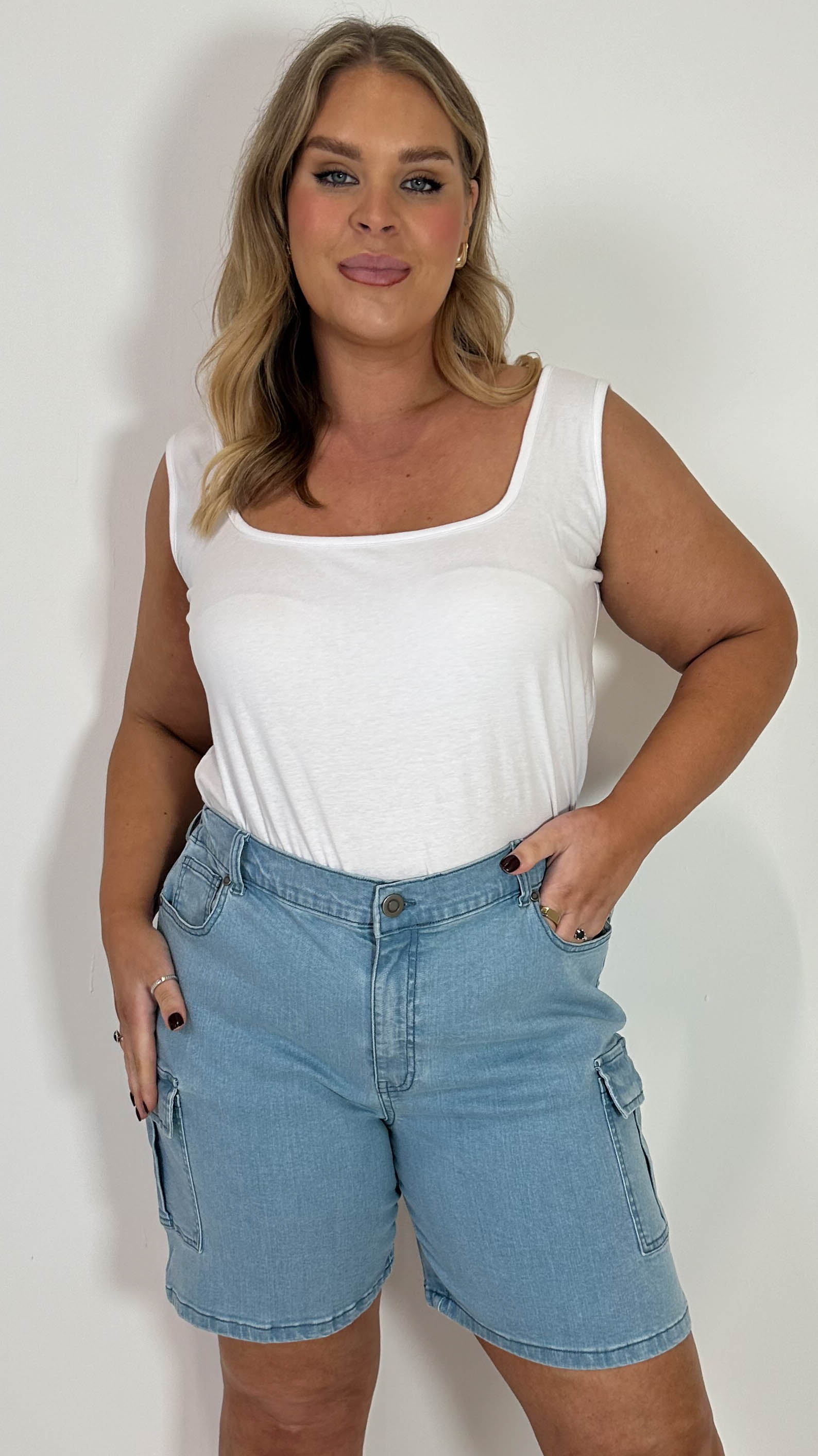 CurveWow Cargo Denim Short Light Wash