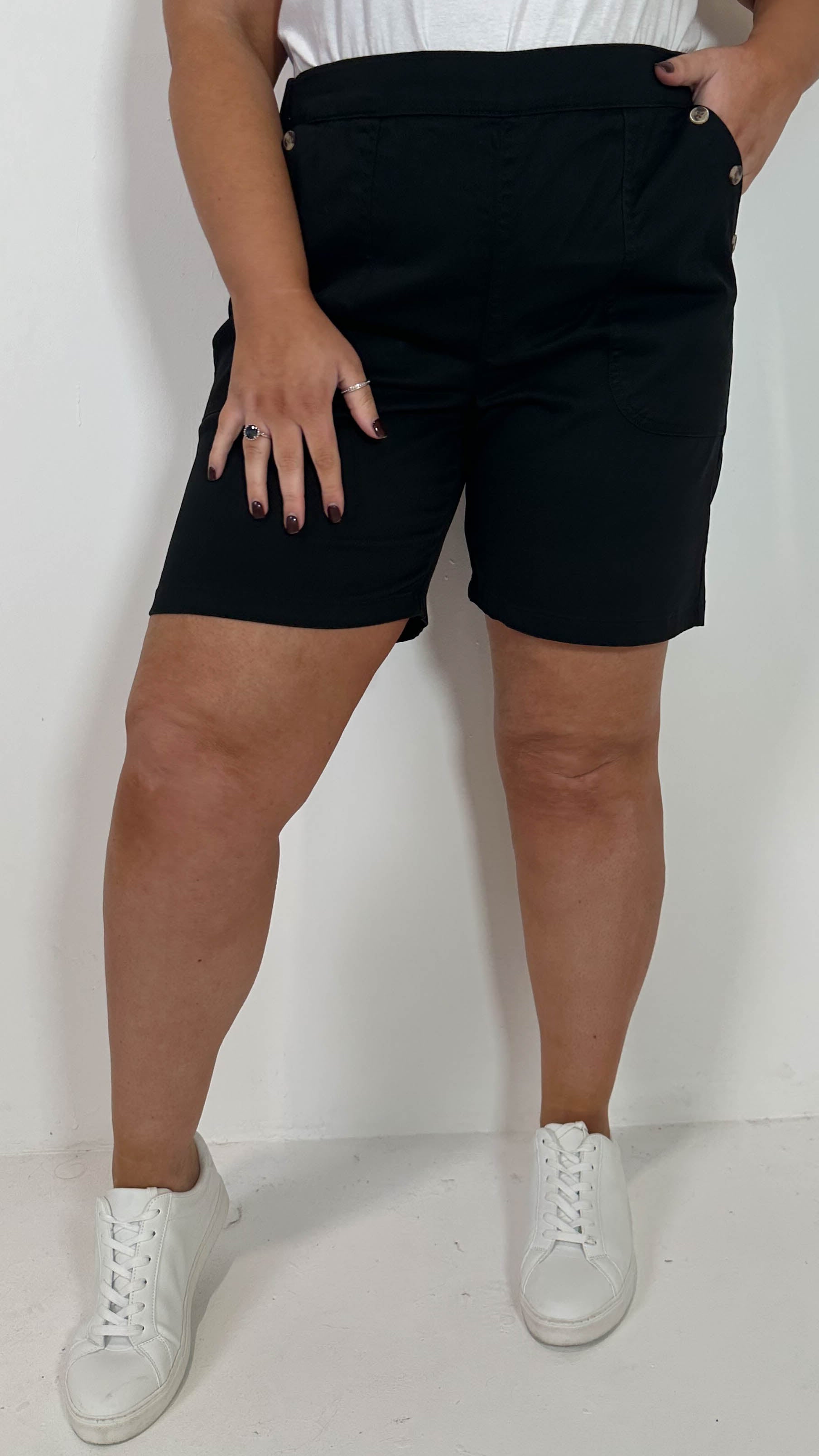 CurveWow Denim Button Side Short Black