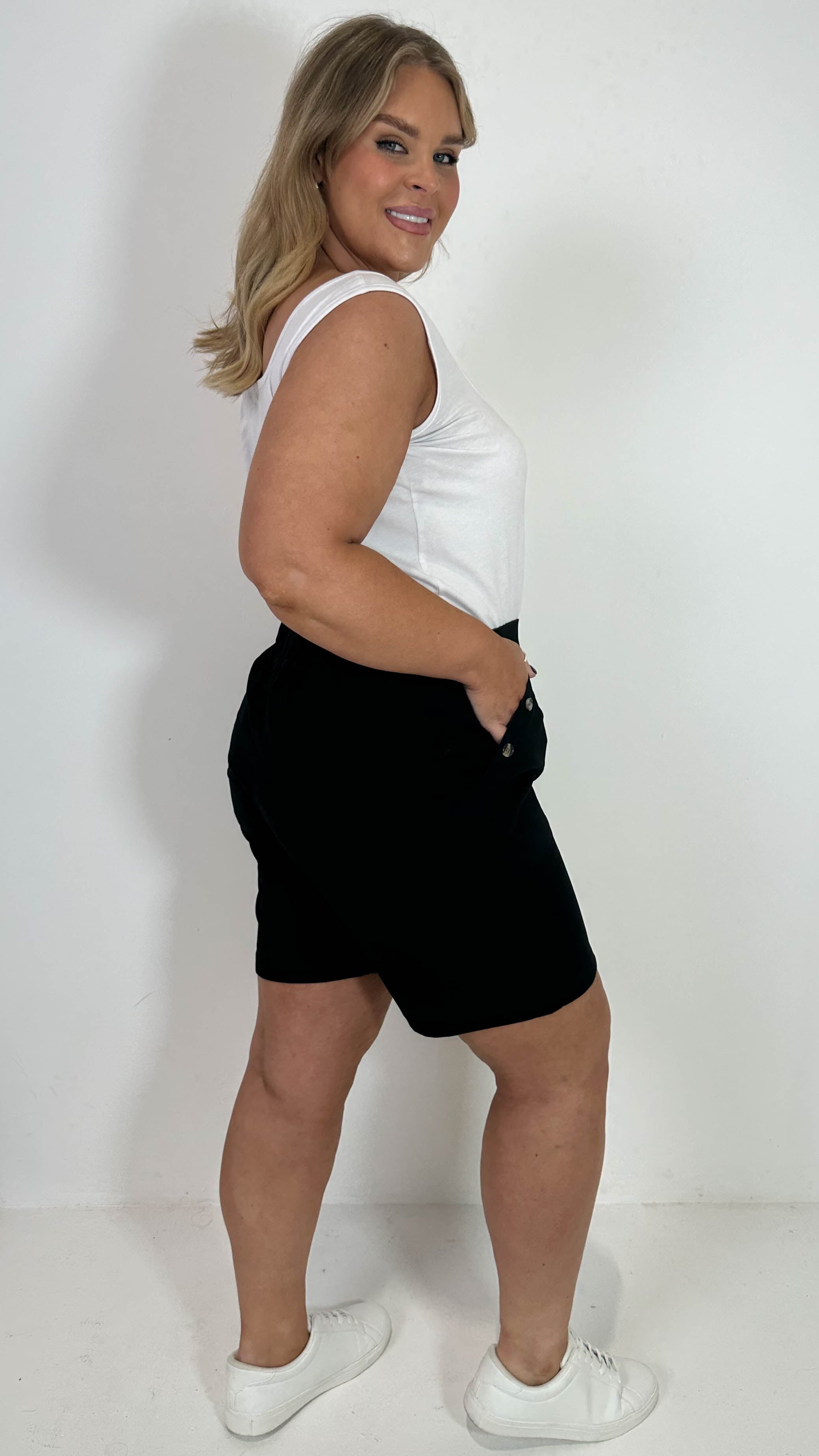 CurveWow Denim Button Side Short Black