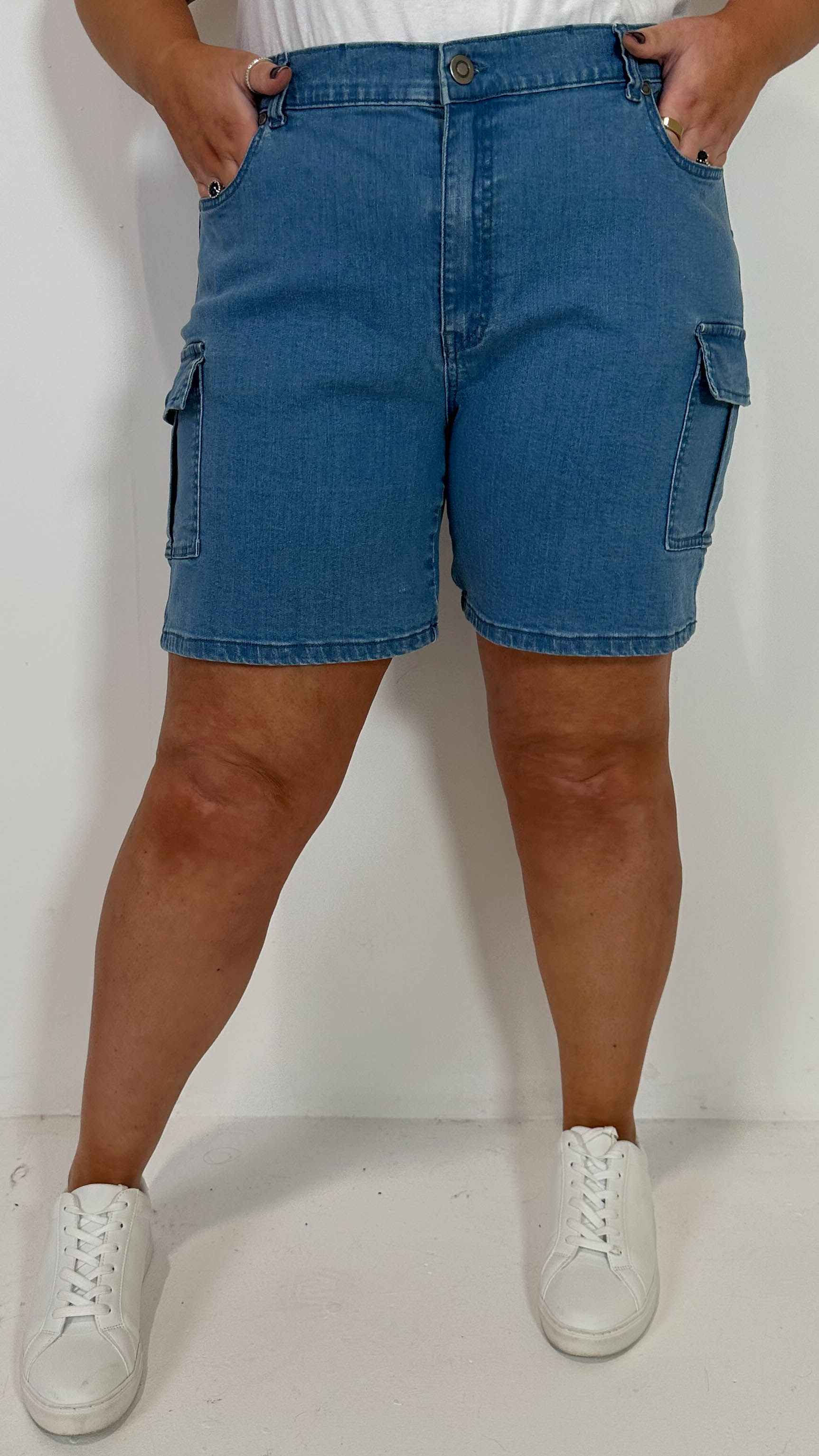 CurveWow Cargo Denim Short Mid Wash