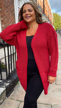 CurveWow Slouch Pocket Knitted Cardigan Pomegranate