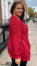 CurveWow Slouch Pocket Knitted Cardigan Pomegranate
