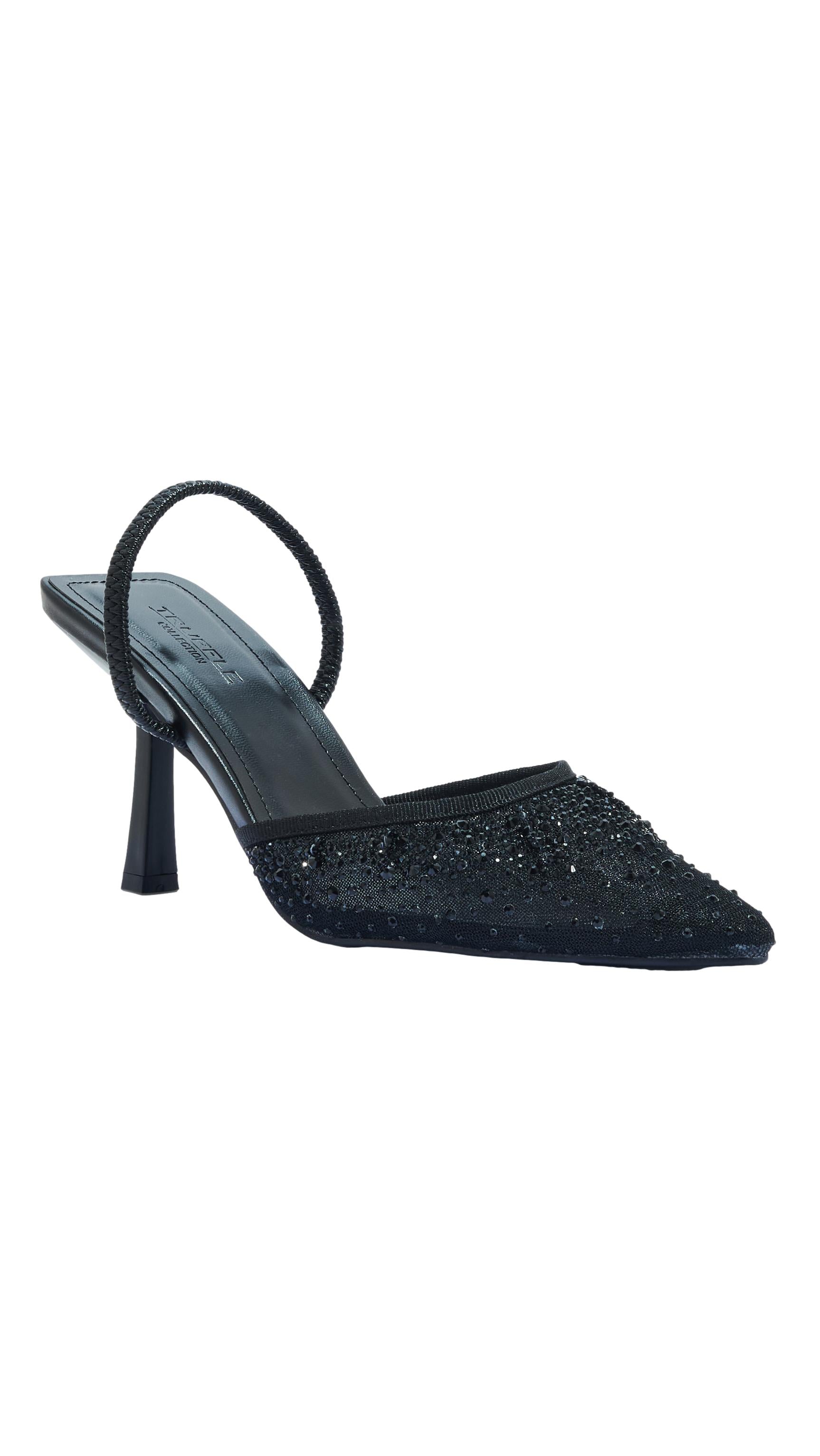 Wide Fit Diamante Sling Back Pointed Heel Black