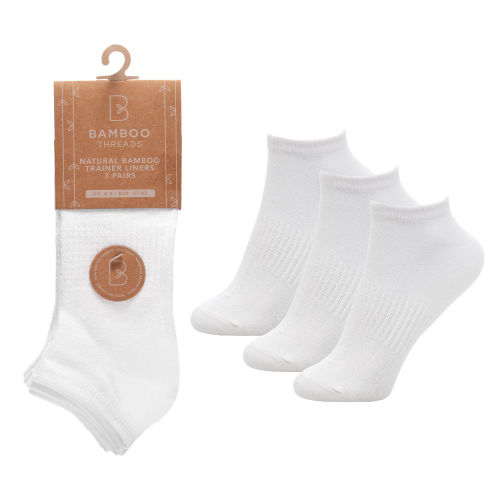 3 Pack Bamboo Trainer Socks White