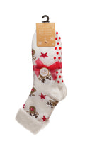 Christmas Design Bed Brushed Socks With Gripper White