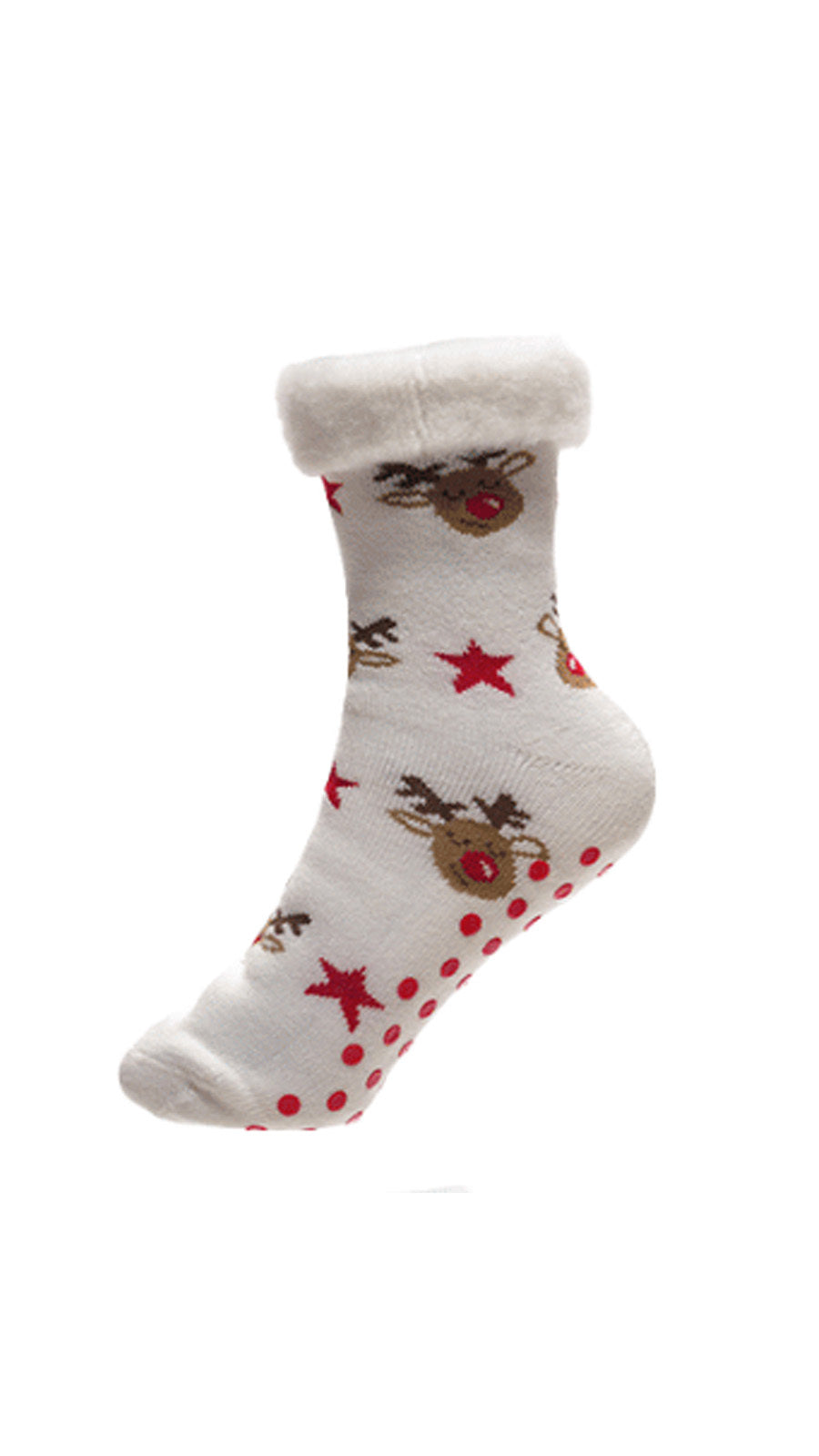 Christmas Design Bed Brushed Socks With Gripper White