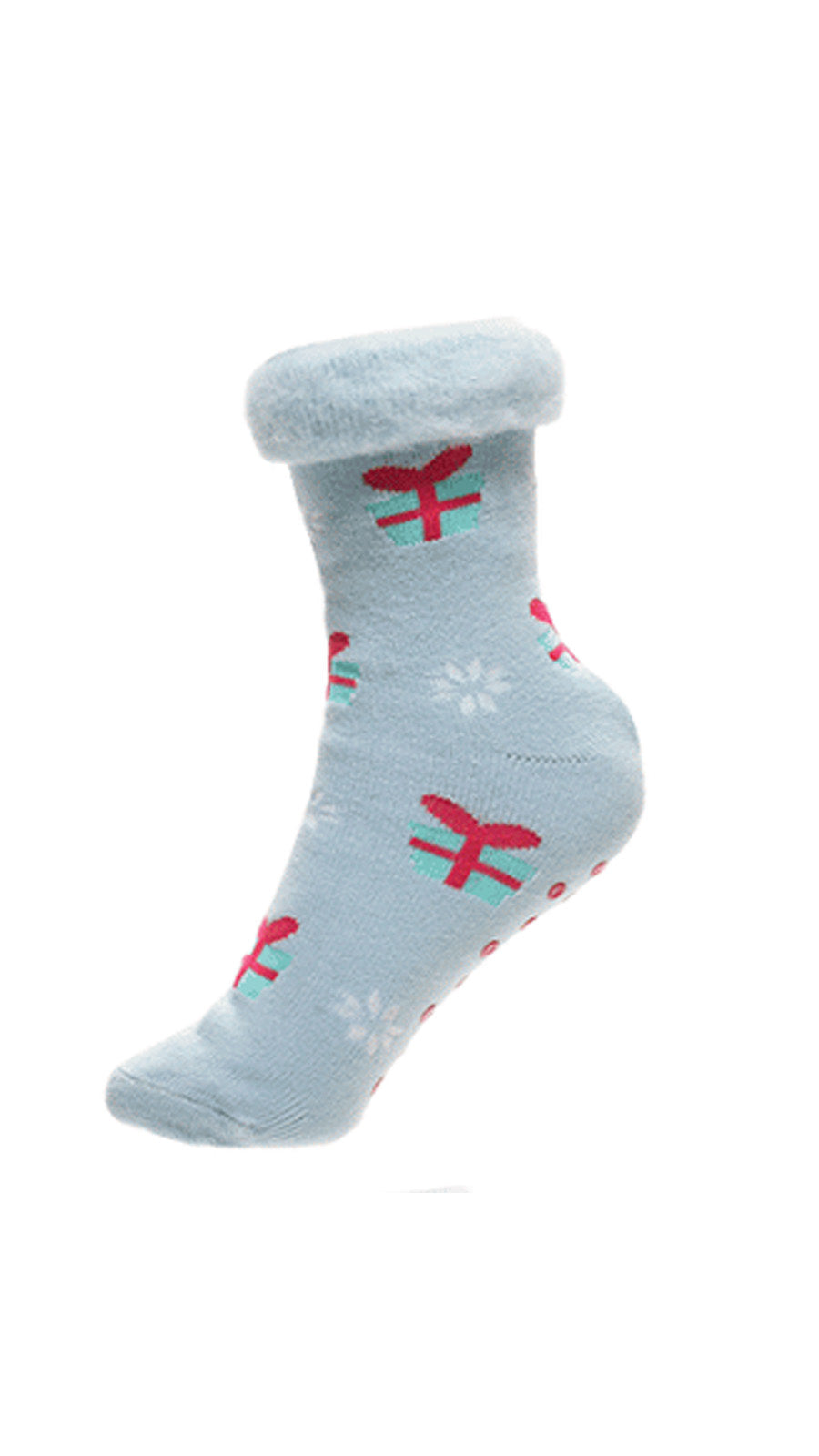 Christmas Design Bed Brushed Socks With Gripper Blue
