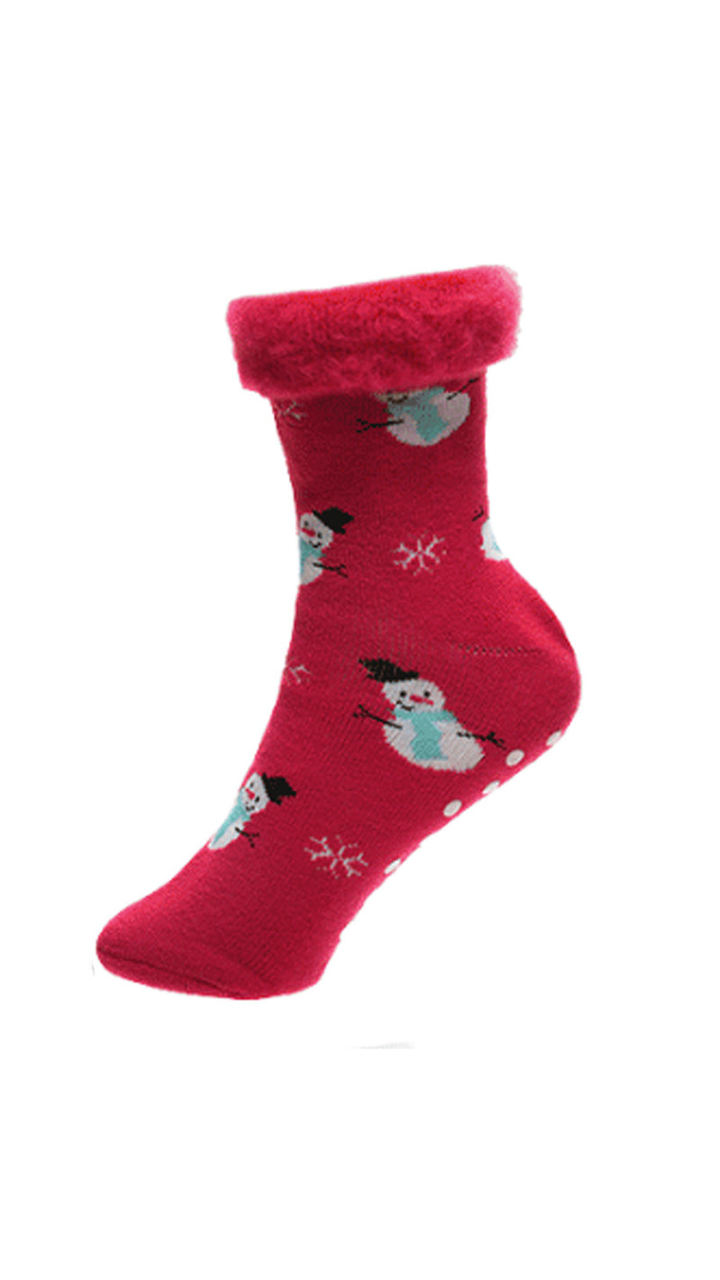 Christmas Design Bed Brushed Socks With Gripper Red