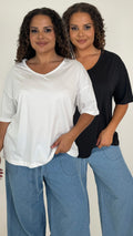 CurveWow Oversized V Neck Basic T-Shirt Black & White