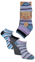 3 Pack Bamboo Trainer Socks Purple Stripe