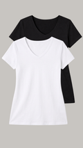 CurveWow 2 Pack Basic V Neck T-Shirt Black & White