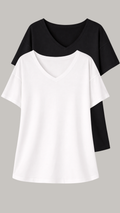 CurveWow Oversized V Neck Basic T-Shirt Black & White