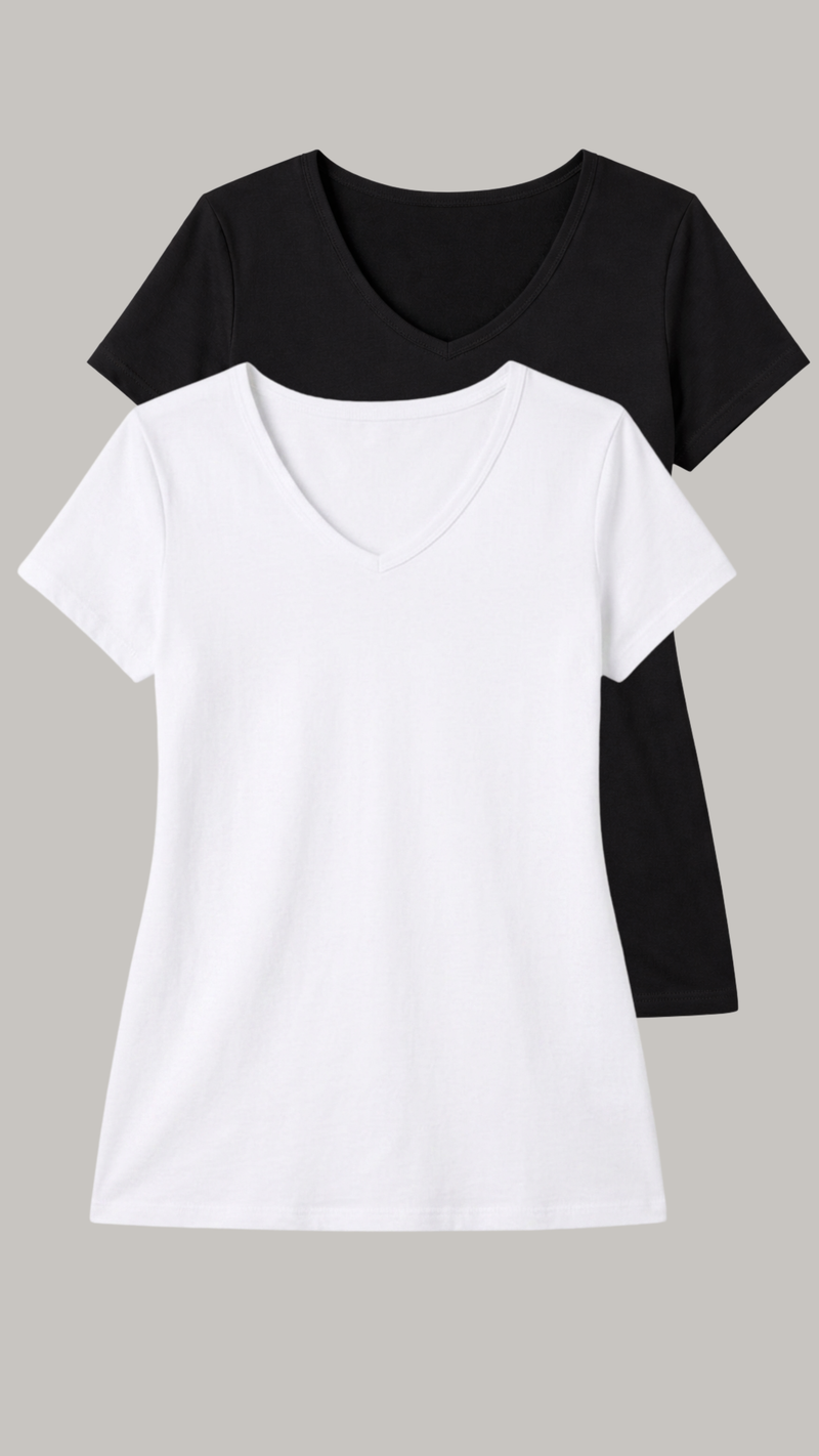 CurveWow 2 Pack Basic V Neck T-Shirt Black & White