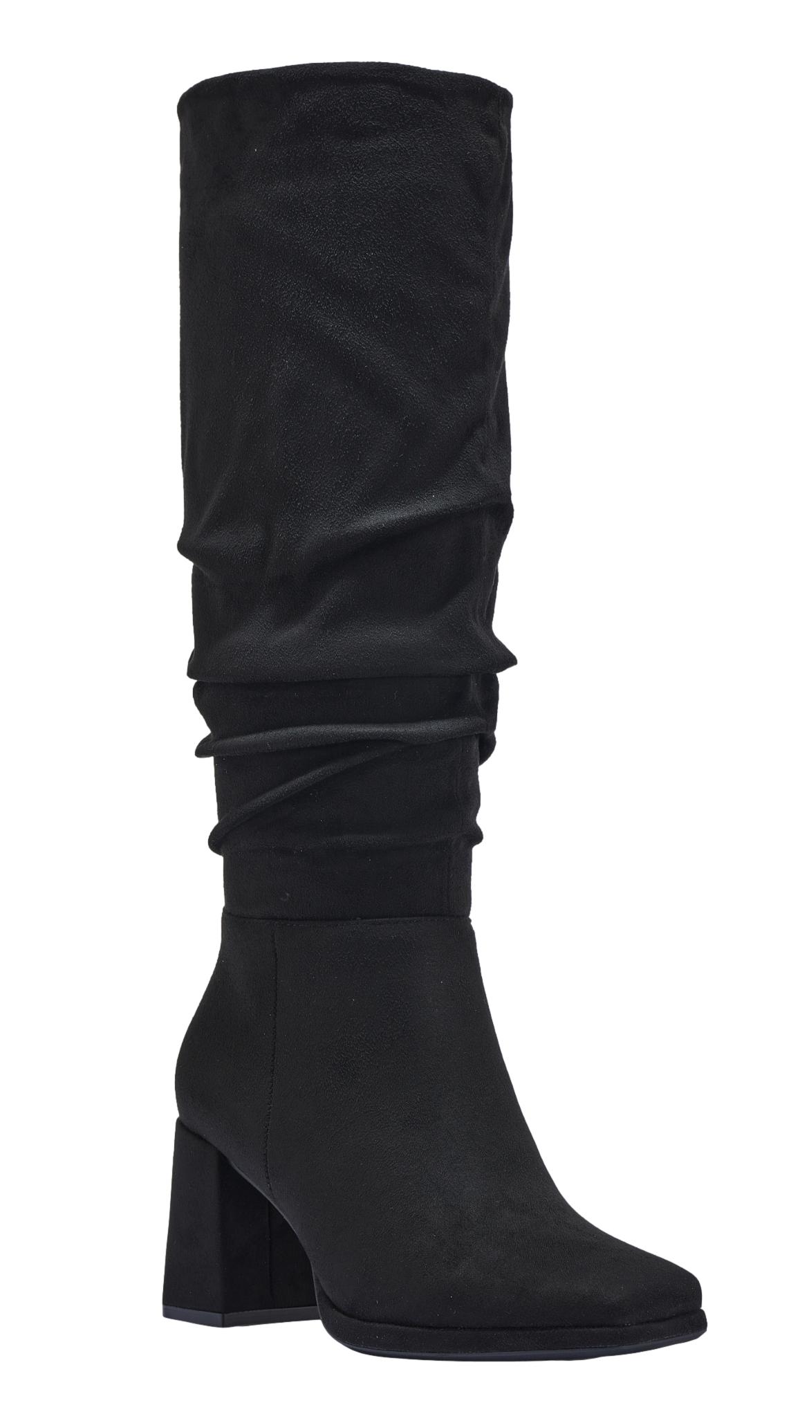 Wide Fit Heeled Thigh-High Boot Black Micro