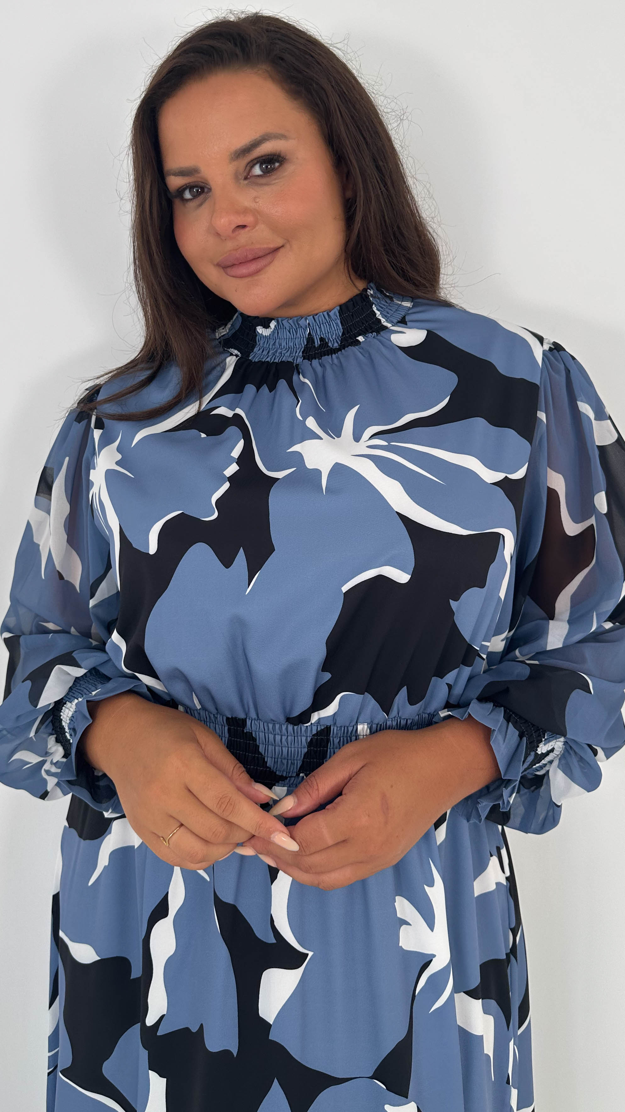 CurveWow High Neck Midaxi Dress Purple Floral