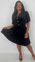 CurveWow Velvet Diamante Button Front Mini Dress Black