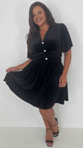 CurveWow Velvet Diamante Button Front Mini Dress Black