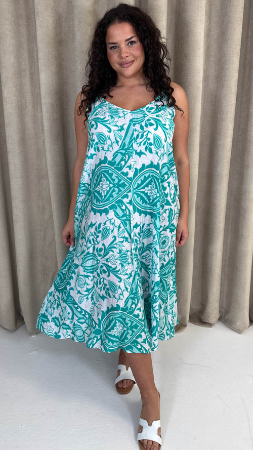 CurveWow Paisley Cami Dress Turquoise