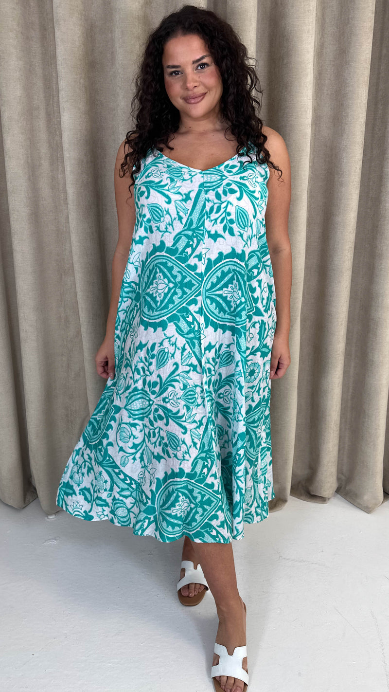 CurveWow Paisley Cami Dress Turquoise