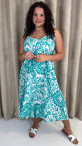 CurveWow Paisley Cami Dress Turquoise