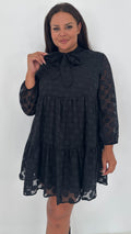 CurveWow Pussybow Spot Dress Black
