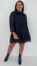 CurveWow Pussybow Spot Dress Black