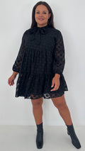CurveWow Pussybow Spot Dress Black