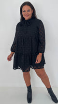 CurveWow Pussybow Spot Dress Black