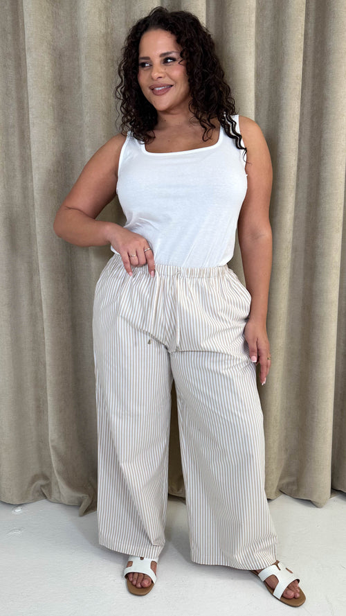 CurveWow Linen Stripe Wide Leg Trousers Sand