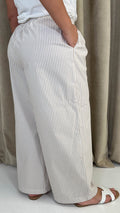 CurveWow Linen Stripe Wide Leg Trousers Sand