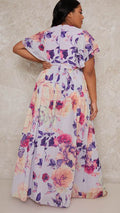 Chi Chi Floral Frill Sleeve Maxi Dress Lilac