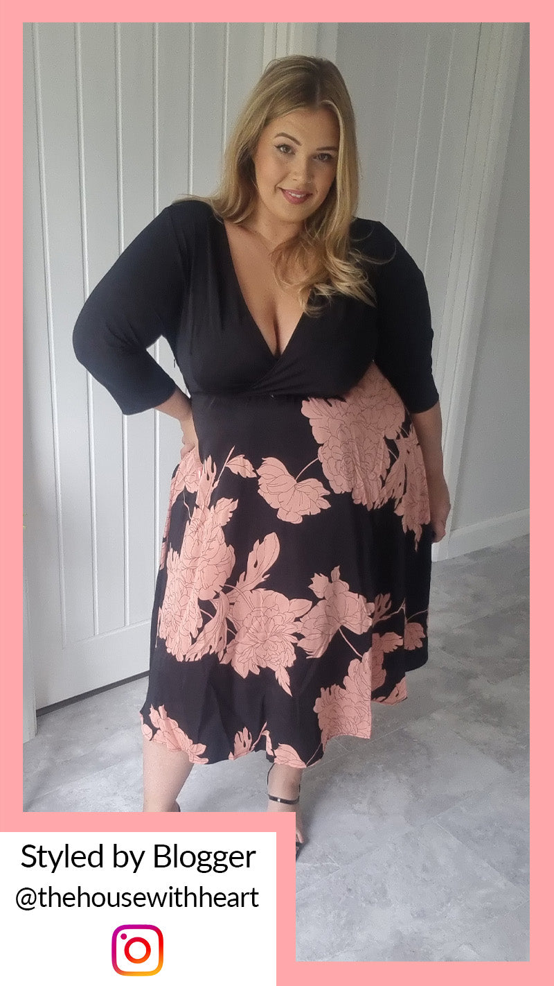 CurveWow 2 in 1 Wrap Dress Black & Pink