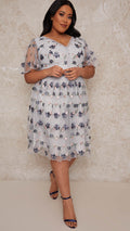 Chi Chi V Neck Embroidered Lace Midi Dress Blue