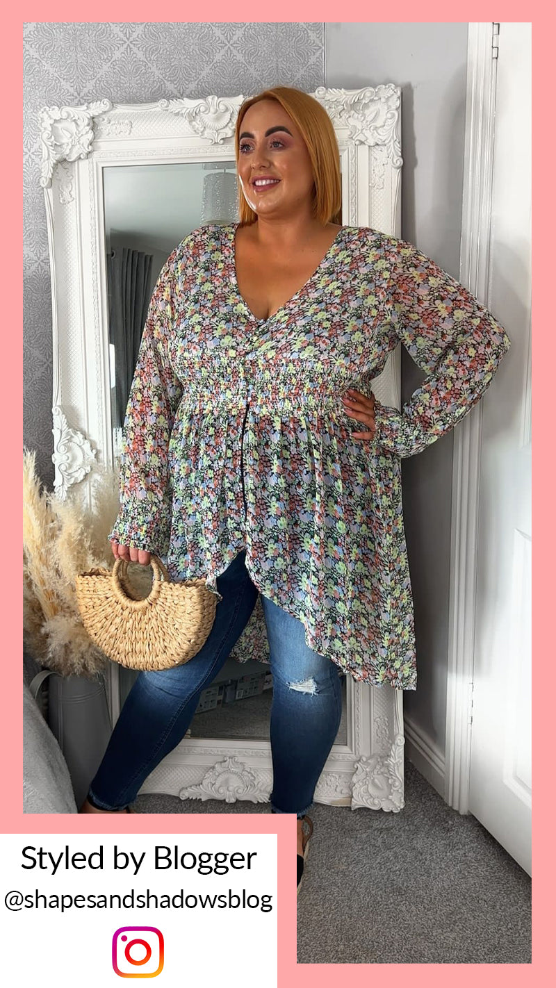 CurveWow Dipped Hem Blouse Floral Print