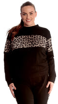 River Leopard Print Stripe Lounge Sweatshirt Black