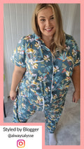 CurveWow Short Sleeve PJ Set Teal With Floral Print