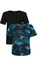 CurveWow 2 PACK Plain Black & Blue Tie-Dye T-Shirt