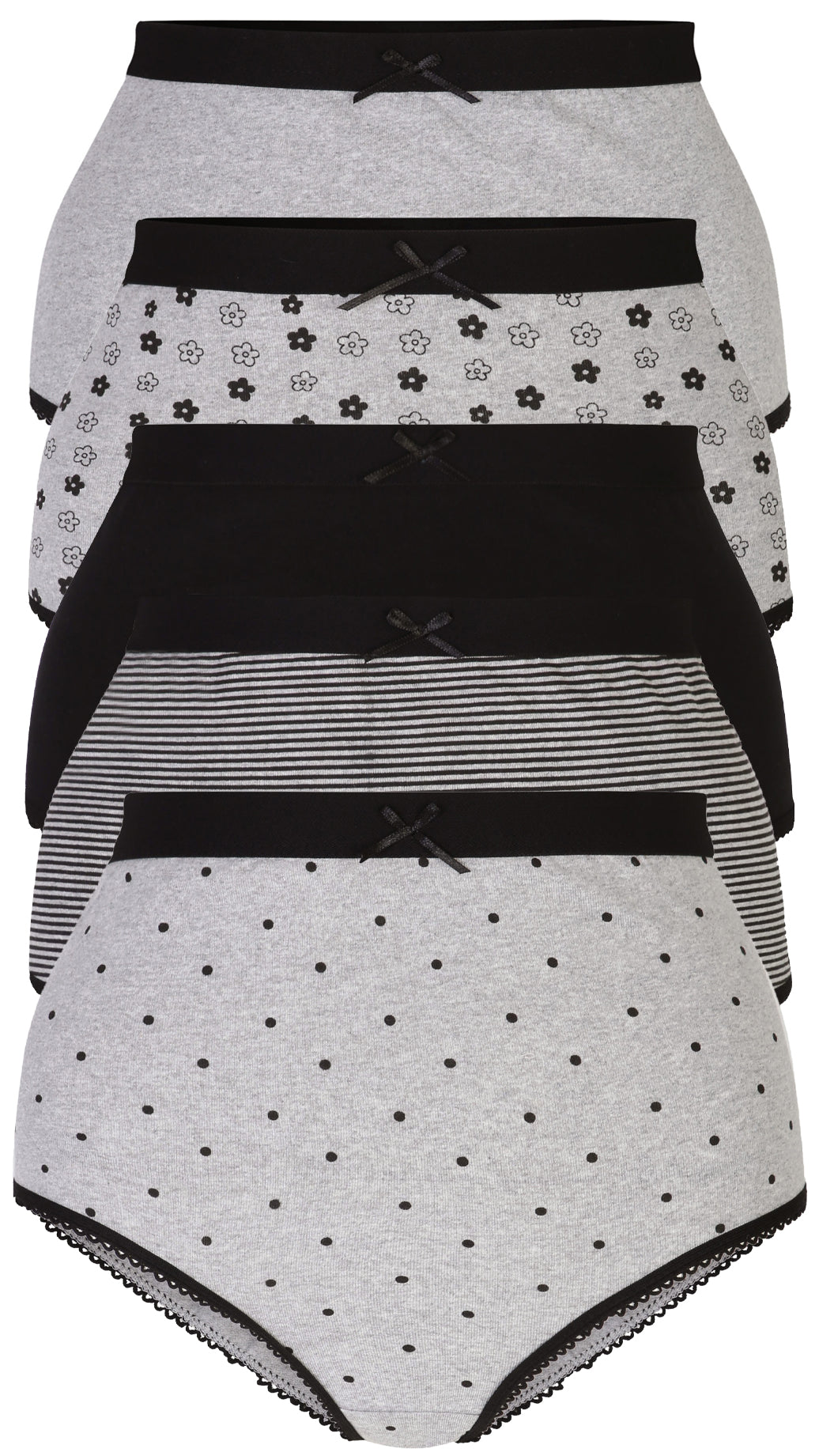 CurveWow 5 Pack Full Cotton Brief Black & Grey