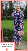 CurveWow Printed Mesh Maxi Dress Navy & Pink Floral